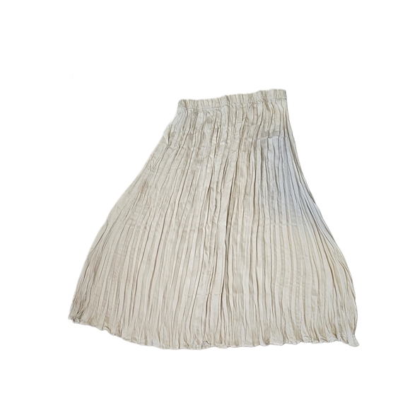 Cream Pleated Neutral Satin Flowy Girly Maxi Bohoemian Size 1X Long Skirt - Picture 2 of 5